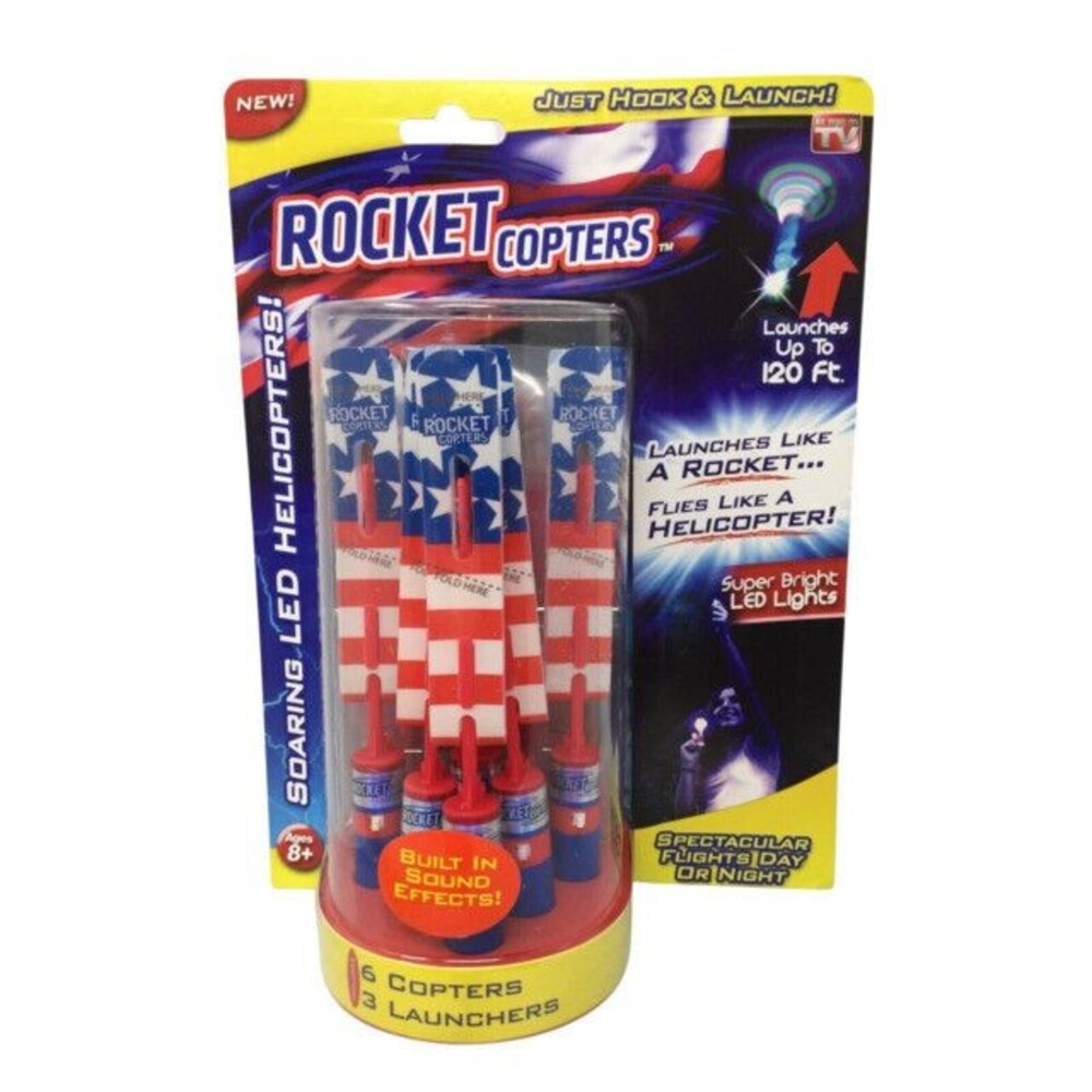 Rocket Copters Slingshot USA Flag Value Pack 6 Launchers 12 Copters